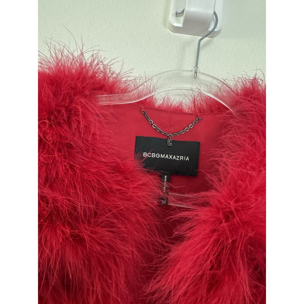 Ostrich Feather Bolero Jacket Womens XS Red Cropped Showstopper BCBG MAXAZRIA